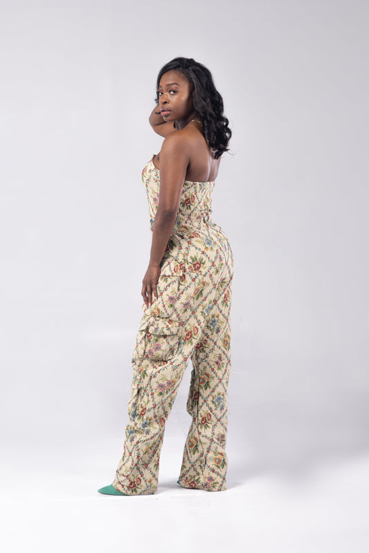 Whimsical Floral Oversized Cargo Jumpsuit