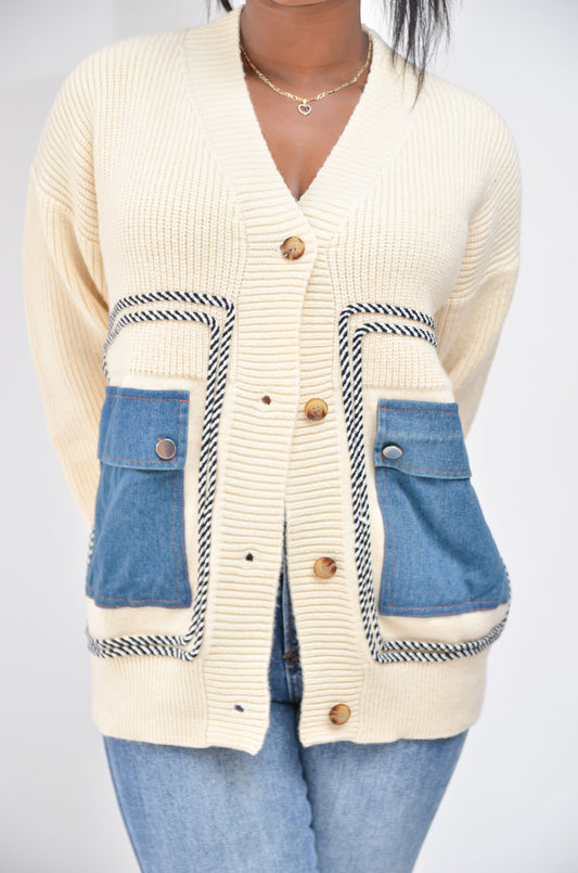 Patchwork Denim Cozy Cardigan