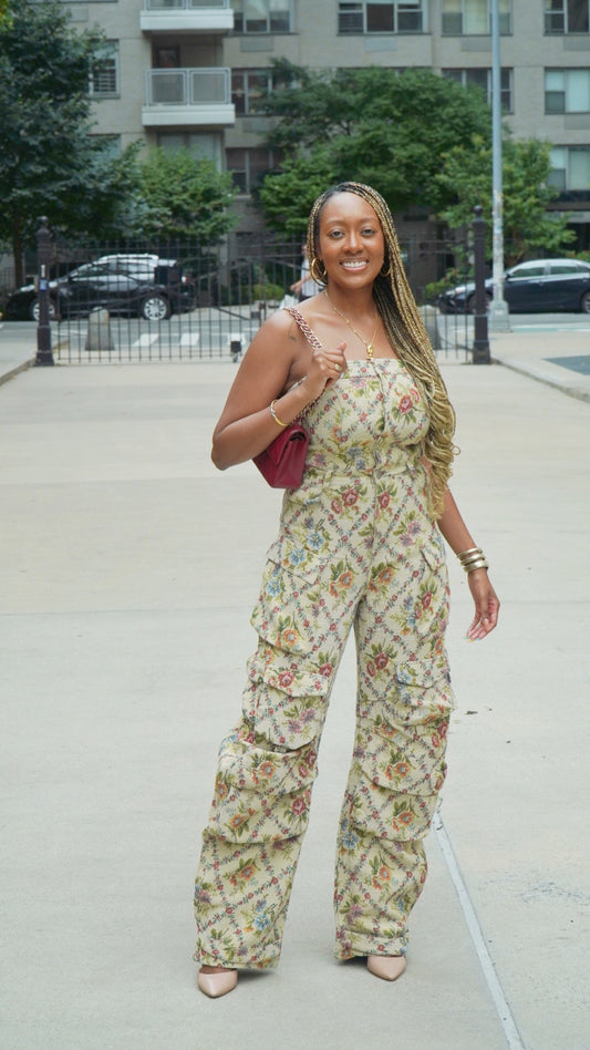 Whimsical Floral Oversized Cargo Jumpsuit