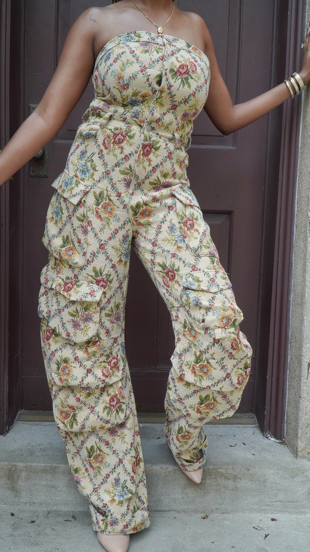 Whimsical Floral Oversized Cargo Jumpsuit