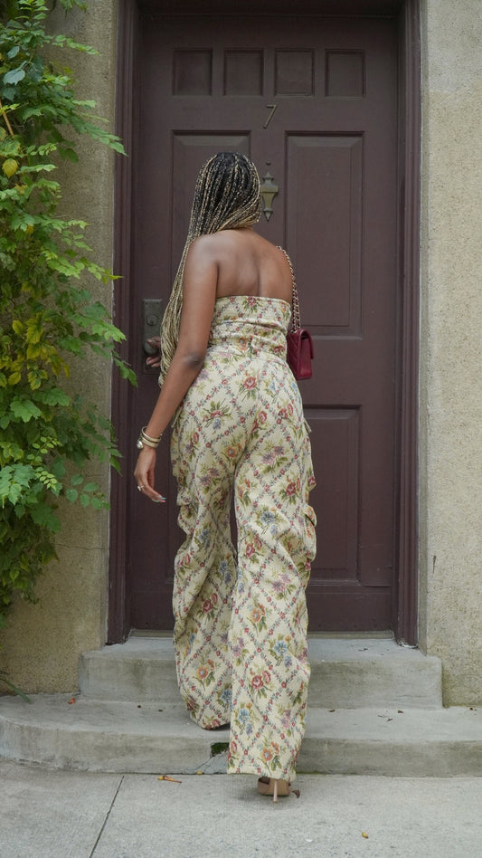 Whimsical Floral Oversized Cargo Jumpsuit